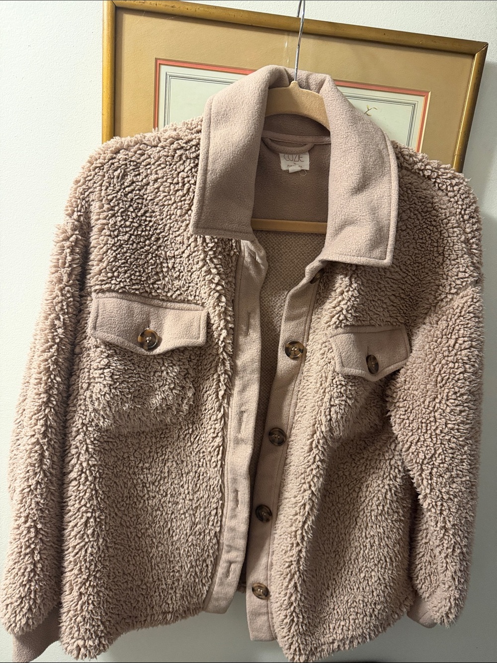 Cozi Women's Sherpa Shacket Jacket in Light Taupe
